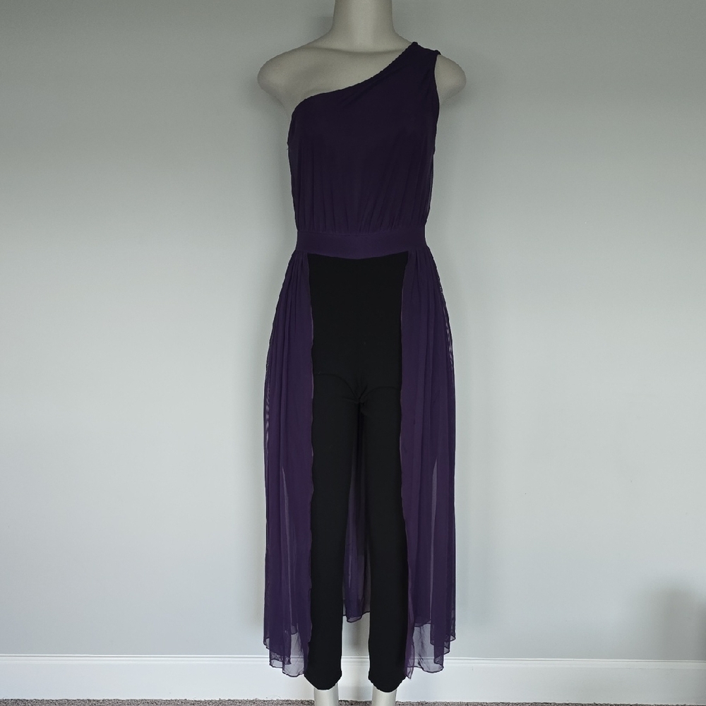 VENUS purple/black one shoulder jumpsuit with drape-S